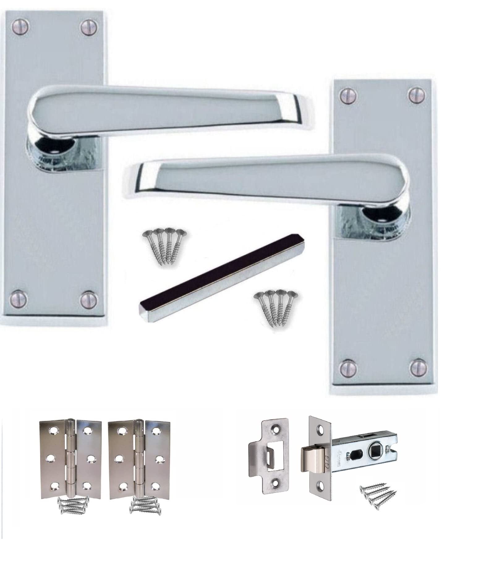 Golden Grace 1 Set of Victorian Straight Latch Door Handles Polished Chrome Hinges & Latches Pack Sets 120mm x 40mm Backplate
