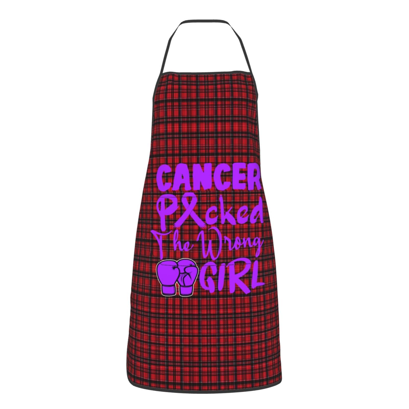 nopicsn Cancer Picked The Wrong Girl Pancreatic Cancer Apron for cooking with Pockets Women Men Kitchen Chef Funny Aprons