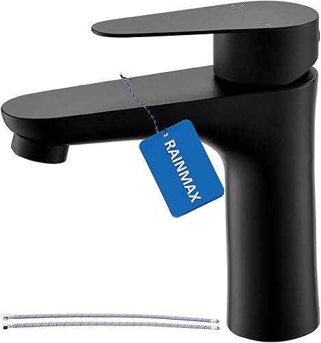 Grifo de baño negro, grifo de lavabo de baño de una sola manija, grifos de baño comerciales, 1 agujero de montaje en cubierta RV mezclador grifo de