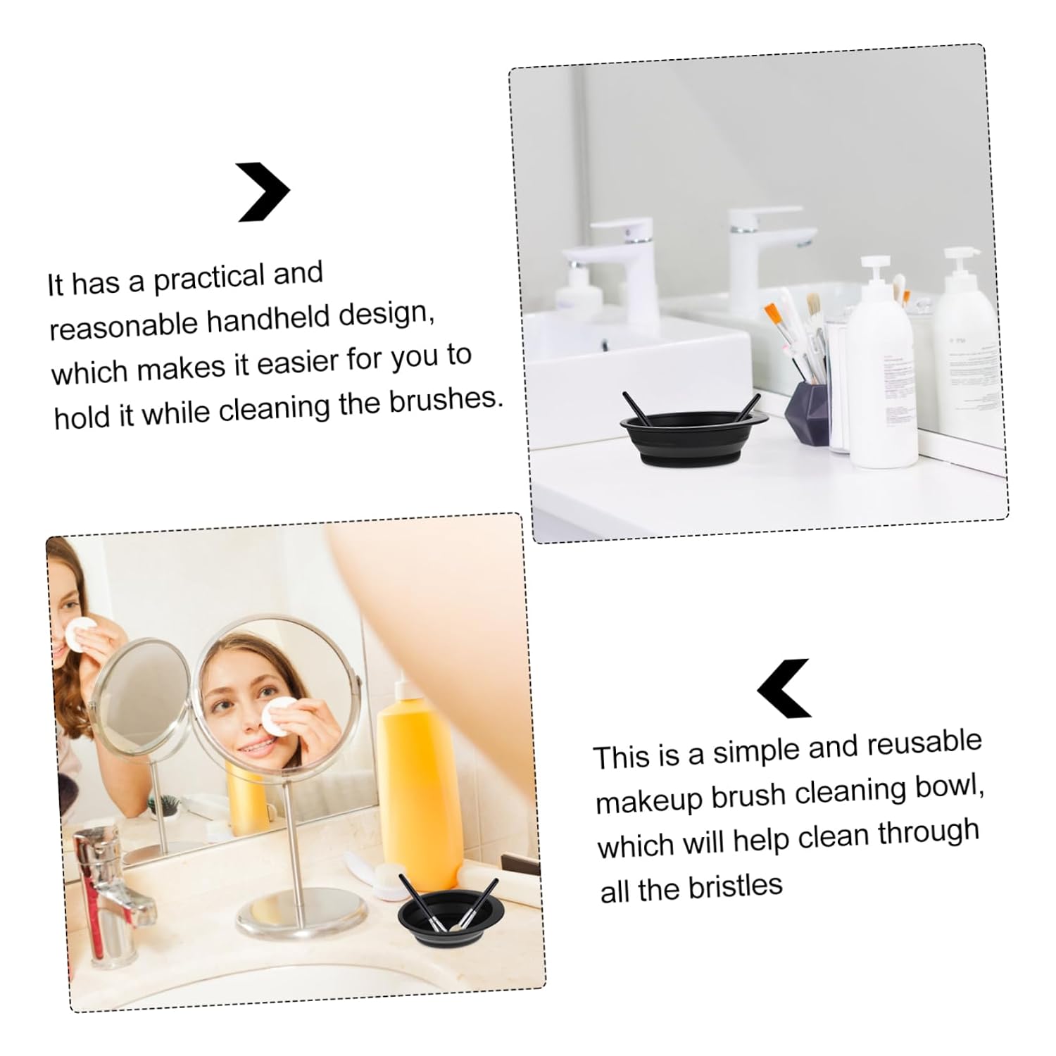 Makeup Brush Cleaning Bowl Silicone Cleansing Mat Handheld Black image 2