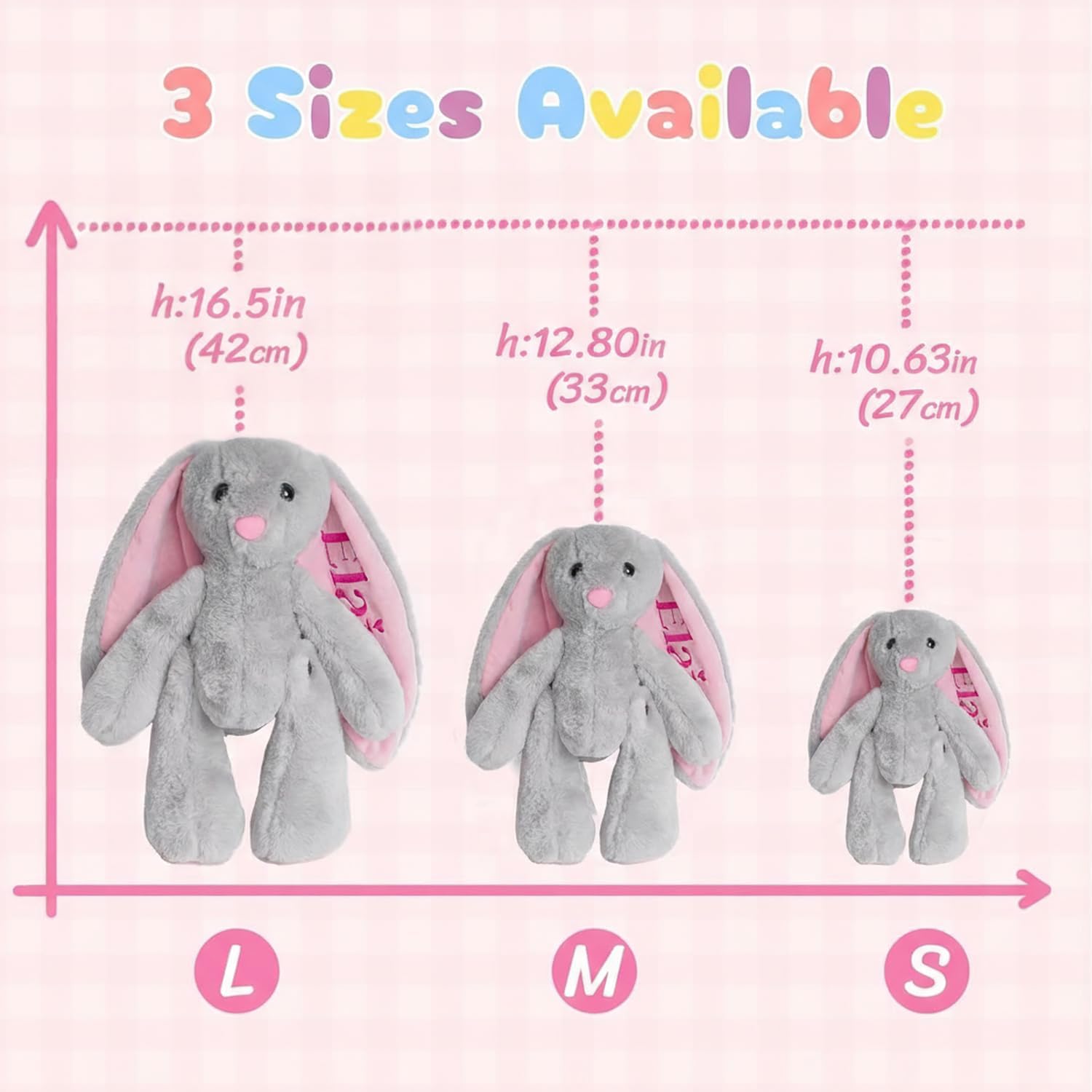 Custom Plush Bunny Toys with Child's Name - 10/12/18" Embroidered Soft Bunny Stuffed Animals for Baby Toddlers, Personalized Birthday for Baby Girls Boys (Pink)