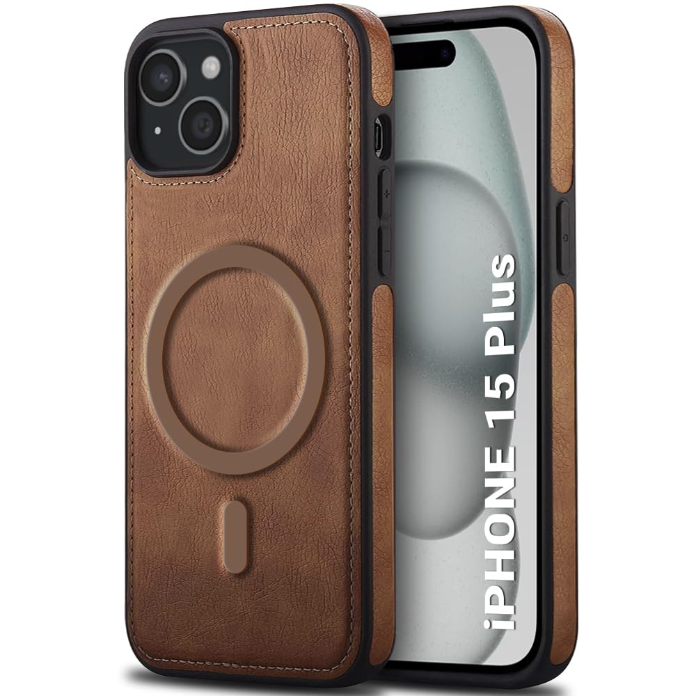 TheGiftKart Genuine Leather Finish Back Cover Case for iPhone 15 Plus | Shockproof Design | Raised Edges for Camera & Screen Protection | Stunning Minimalist Design Case (MagSafe Compatible, Brown)-image-13