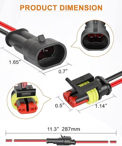 Miniatura 30 de NAOEVO Conector de 3 pines impermeable, conectores de 3 cables 16 AWG, conectores eléctricos automotrices macho y hembra con tubo termorretráctil