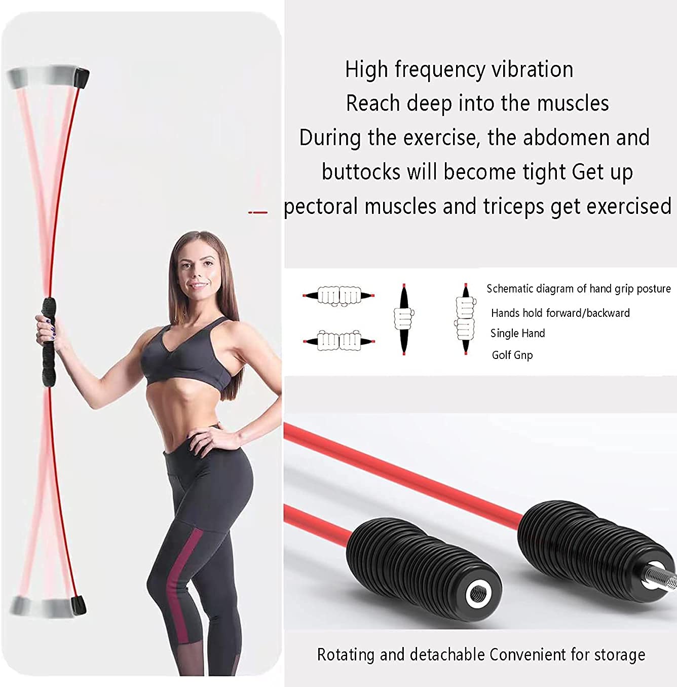Swing Stick Fitness Best Sporting - Barre Vibrante 160cm Pour Musculation Whole Body, Rouge
