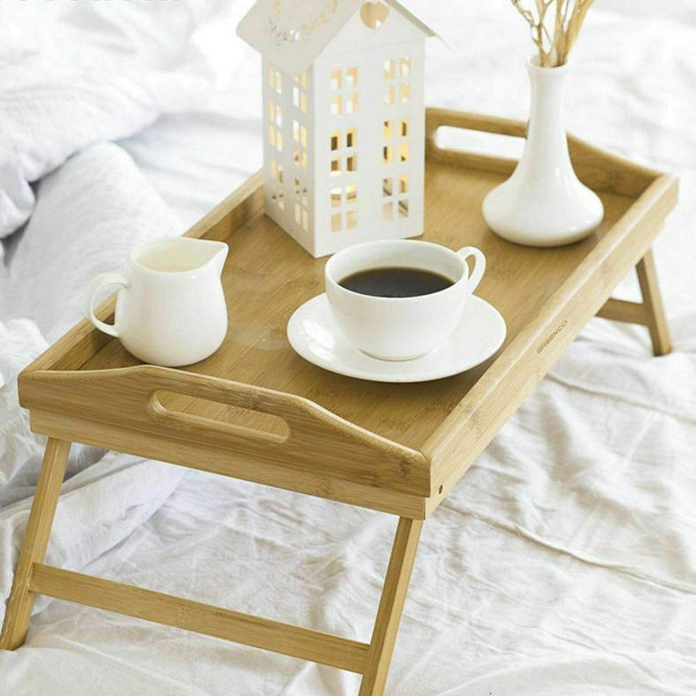 Fairtrade Brown Bamboo Wooden Bed Tray With Folding Leg Serving Breakfast Lap Tray Table Mate Uk