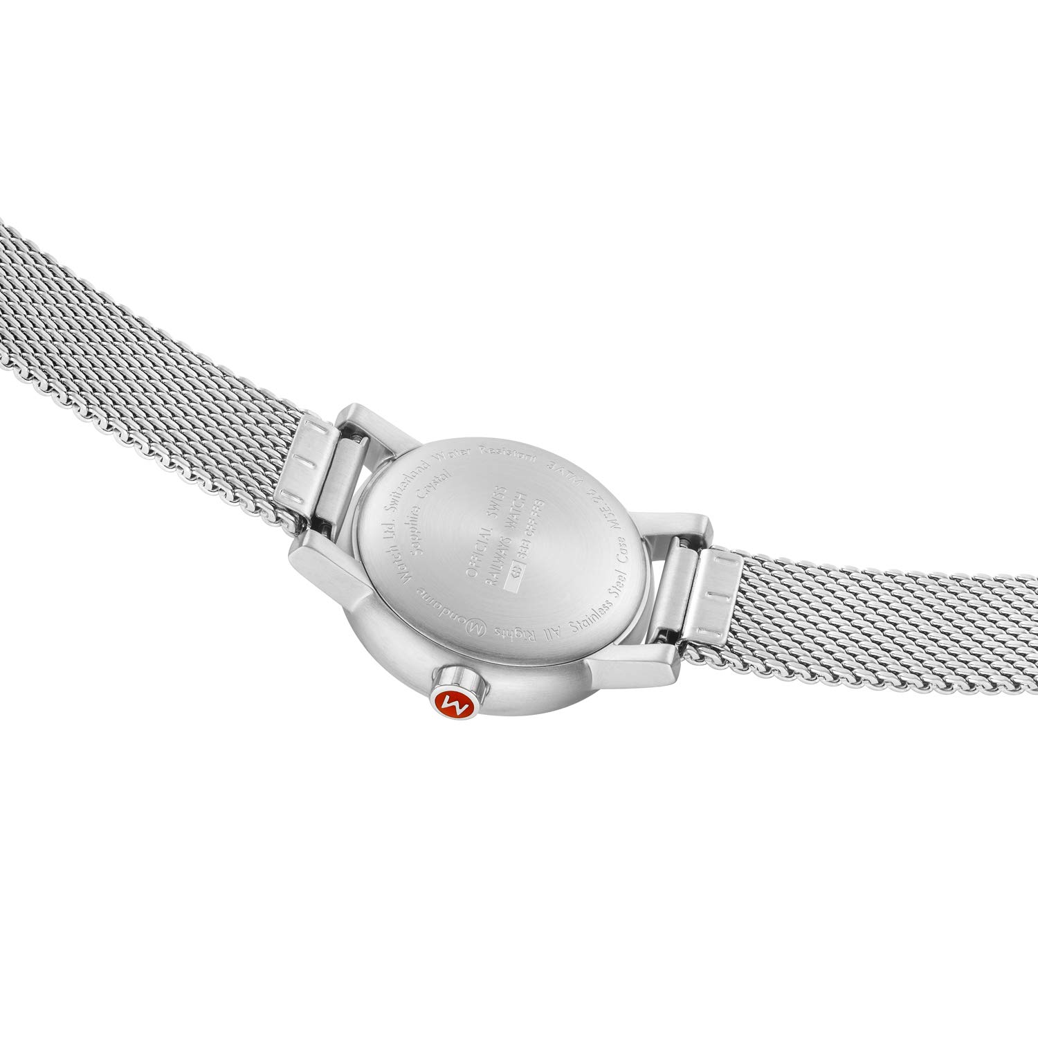 Mondaine - Evo2 MSE.26110.SM - Damen Uhr 26mm - Bahnhofsuhr in Silber Edelstahl Armband - 30m Wasserdicht Saphirglas mit rotem Sekundenzeiger - Hergestellt in der Schweiz