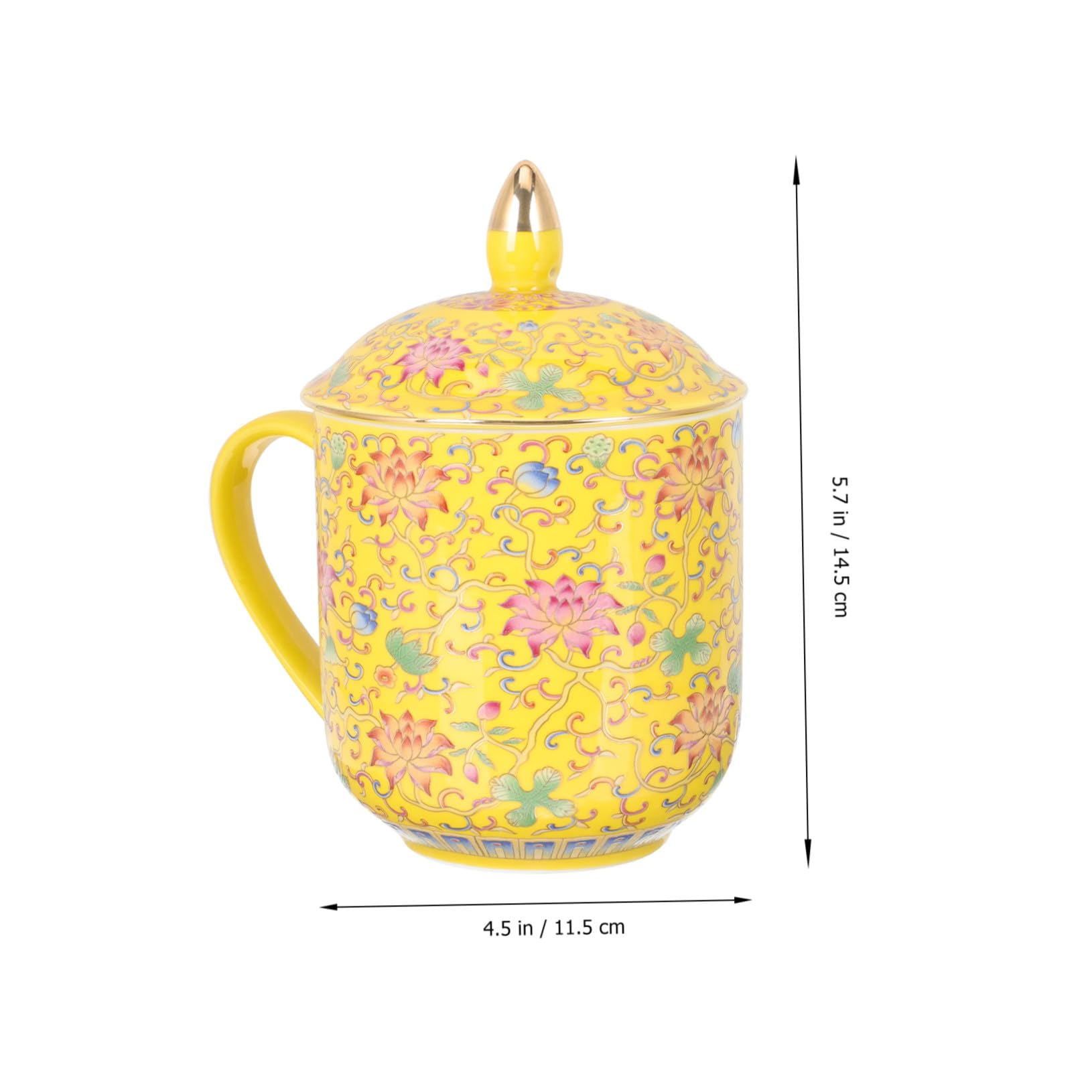 Teetasse Retro Design Chinesischer Stil Keramik mit Deckel und Sieb Gelb Klassischer Chic für Losen Tee Geeignet für Büro und Restaurant