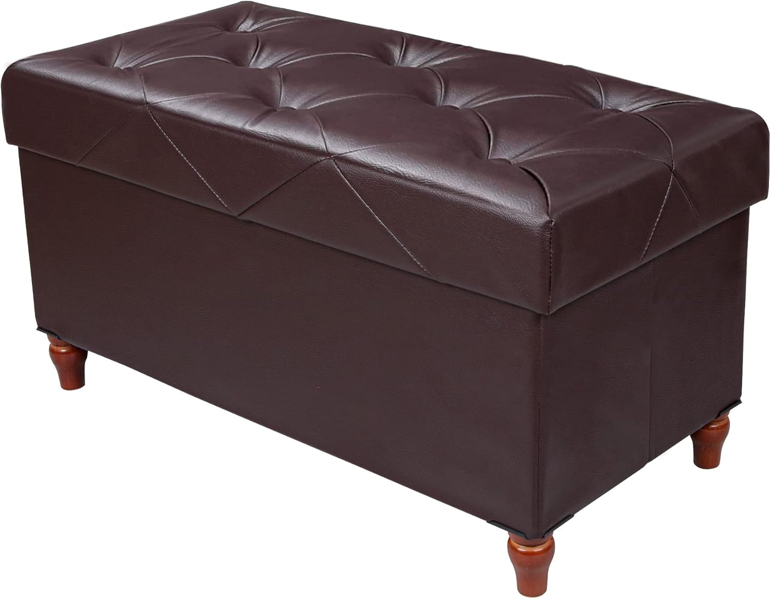 GLAXYFUR 30 Inches Folding Storage Ottoman Bench Wooden Legs Foot Rest Stool for Living Room, Hallway (Brown)