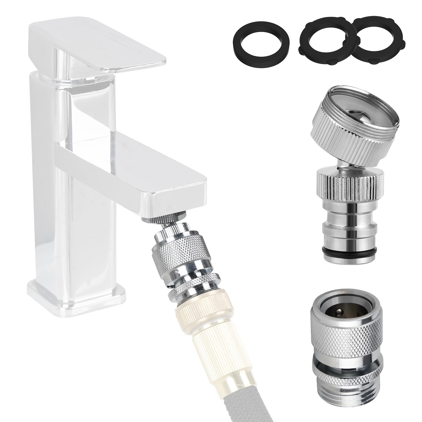 Hibbent 3/4" Swivel Quick Connect Faucet to Garden Hose Adapter, Chrome