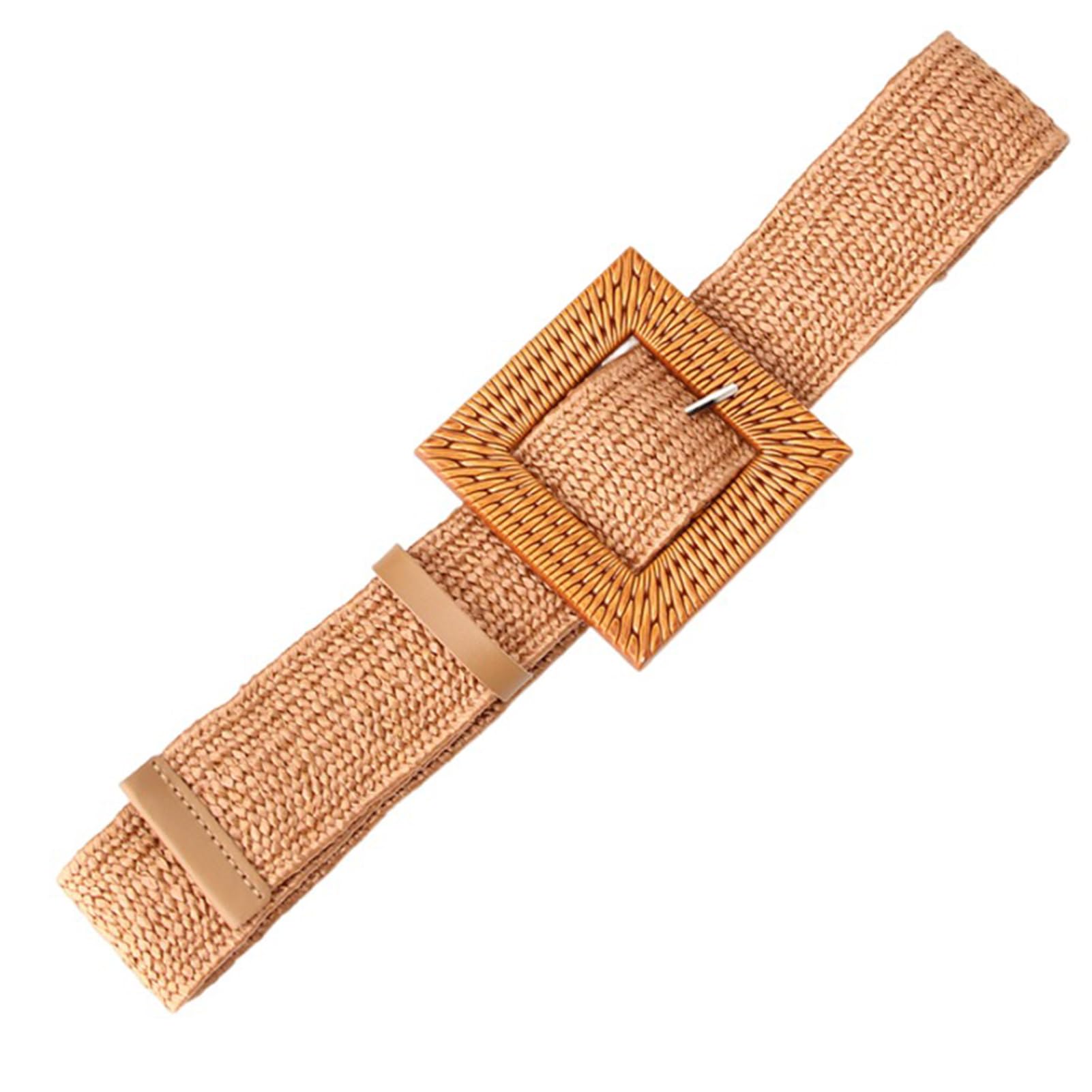 AGUTALITHIC Multicolored Straw Woven Elastic Stretch Waist Belt Boho Dress Braided Skinny Belt Square Buckle for Women Ladies(95cm/Waist:30