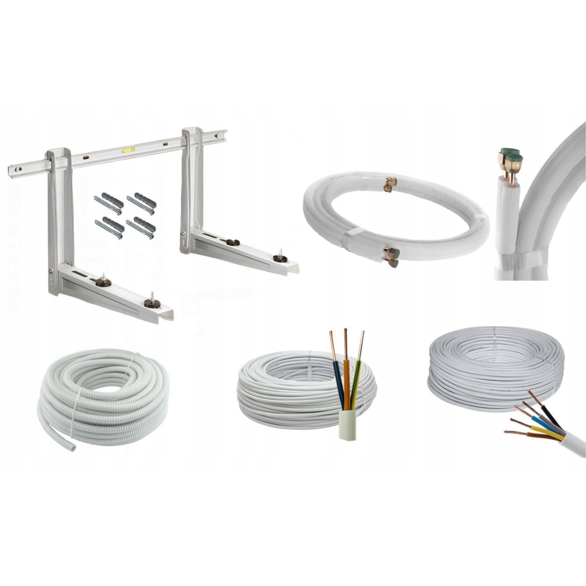 Black panda - Komplettes Klimaanlagen Montage-Set bis 5,0 kW – 5 m Kupferrohre 1/4" & 1/2" mit 9 mm Isolierung, 5 m Kondensatschlauch Ø 16 mm, Steuer- & Stromkabel, 550 mm Wandhalter