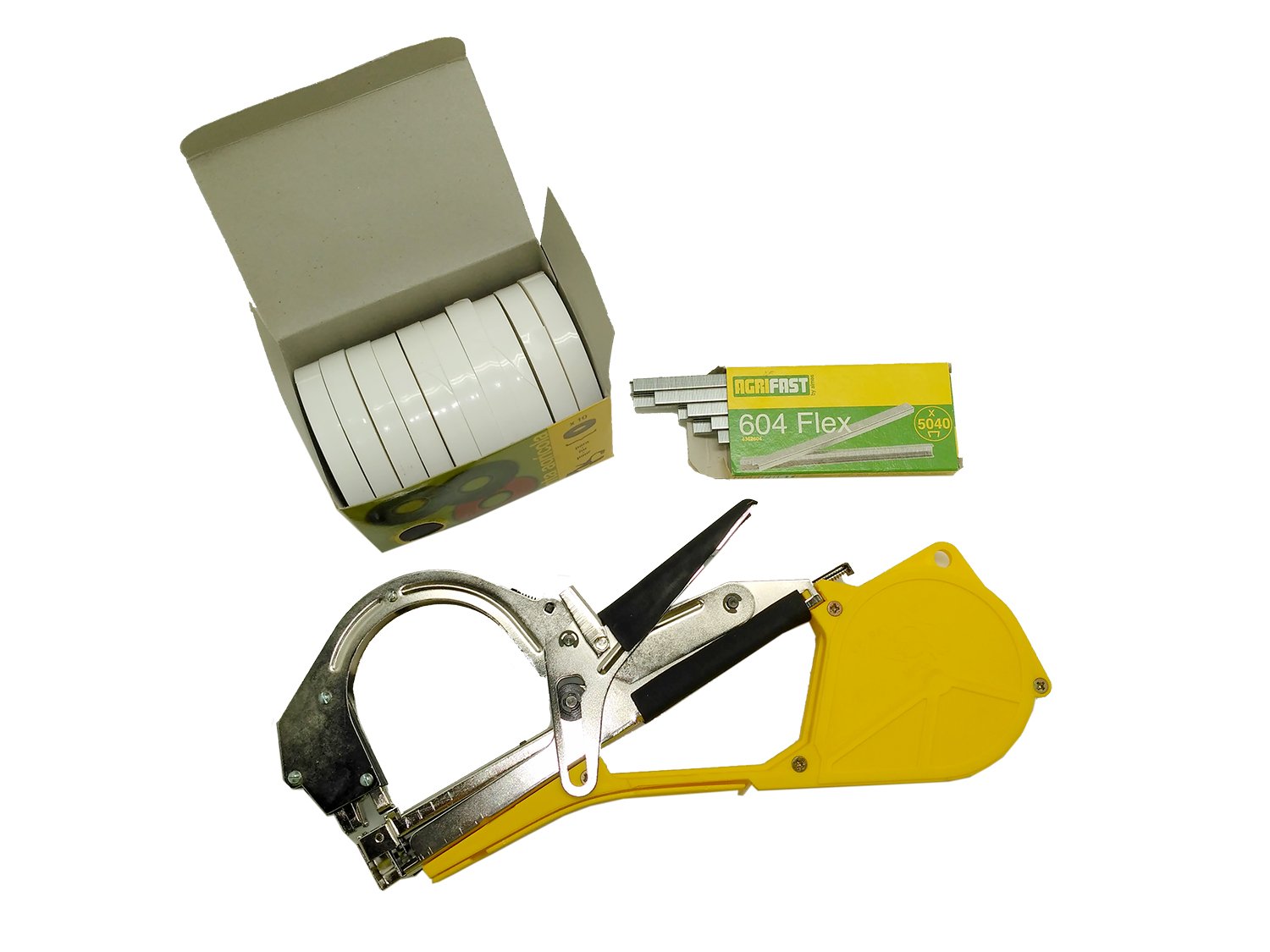 Kit de Atado Agrícola para Huerto o Jardinería | Máquina Atadora de Tomateras con Guías para Plantas Trepadoras y Rollos de Cinta y Grapas | Kit con Herramienta para Atar Ramas y Matas