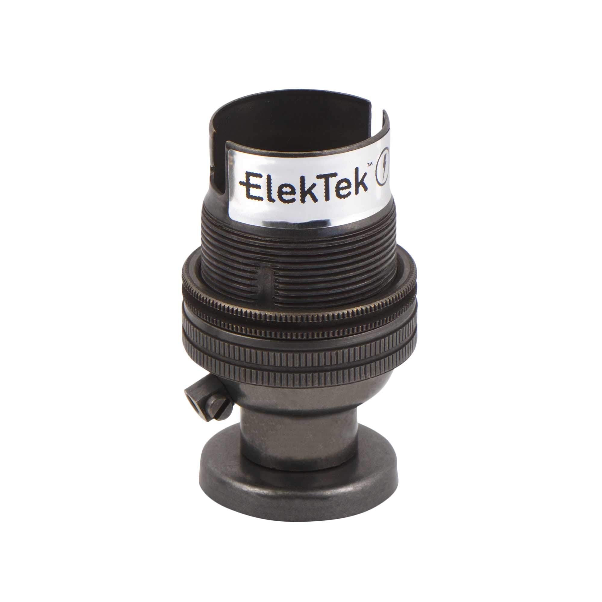 Elektek Bronze Unswitched Lamp Holder B22 Bc Bayonet Cap & Shade Ring With Solid Brass Cnc Back Plate Mount, Cover And Screws - Made In Uk