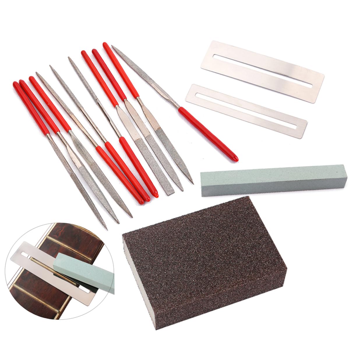 ibasenice 28pièces Kit Outils De Réparation Guitare Ensemble De Meulage Outils Professionnels Pour Guitares Acoustiques Et Électriques Ukeleles Et Basses Comprend Pierre à Meuler Et