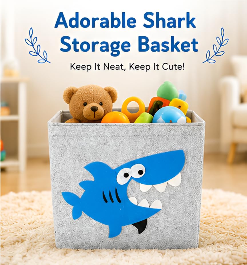 Image of Foldable Storage Box for Kids - Cartoon Animal Foldable Organizer Bin for Toys, Books & Clothes (Shark)