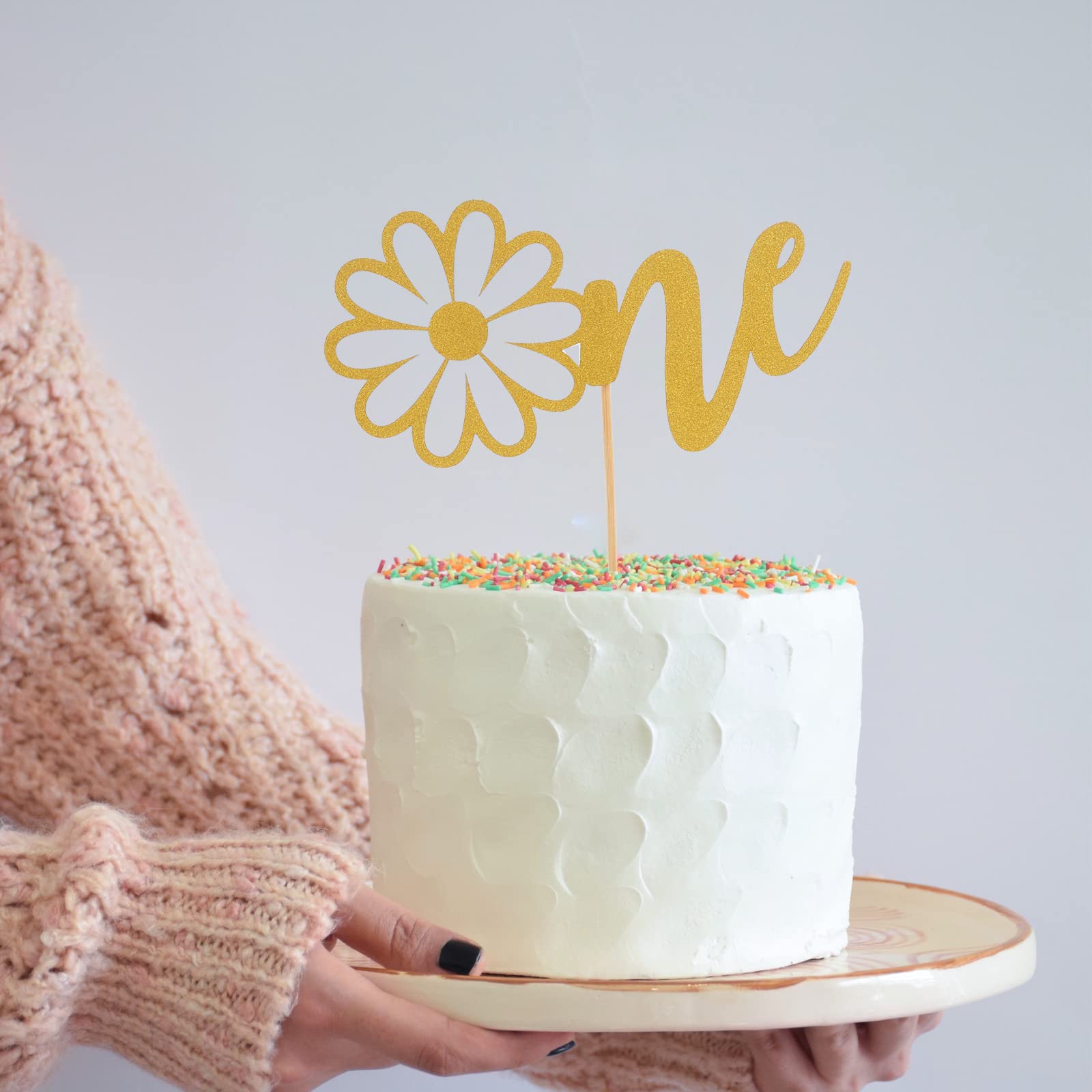 Gold Cake Topper For 1st Birthday - Single Side Gold Glitter One Years Old Cake Topper, Baby One Birthday Cake Decoration, Party Cake Decoration Supplies First Anniversary Photo Booth Props