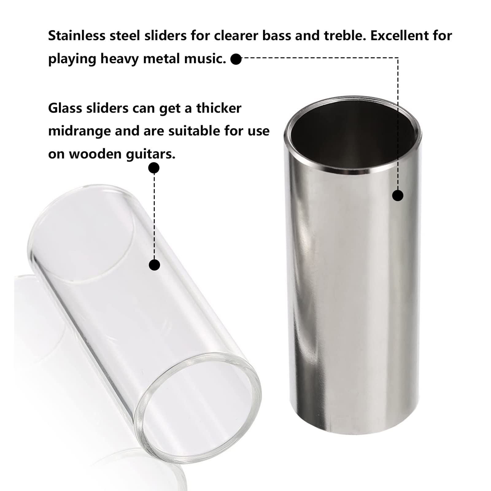4 Pièces Glissoirs pour Glisse de Guitare en Acier Inoxydable et Verre, 5 Médiators pour Glisse + 4 Médiators du Pouce et Doigt, pour Basses, Moyenne