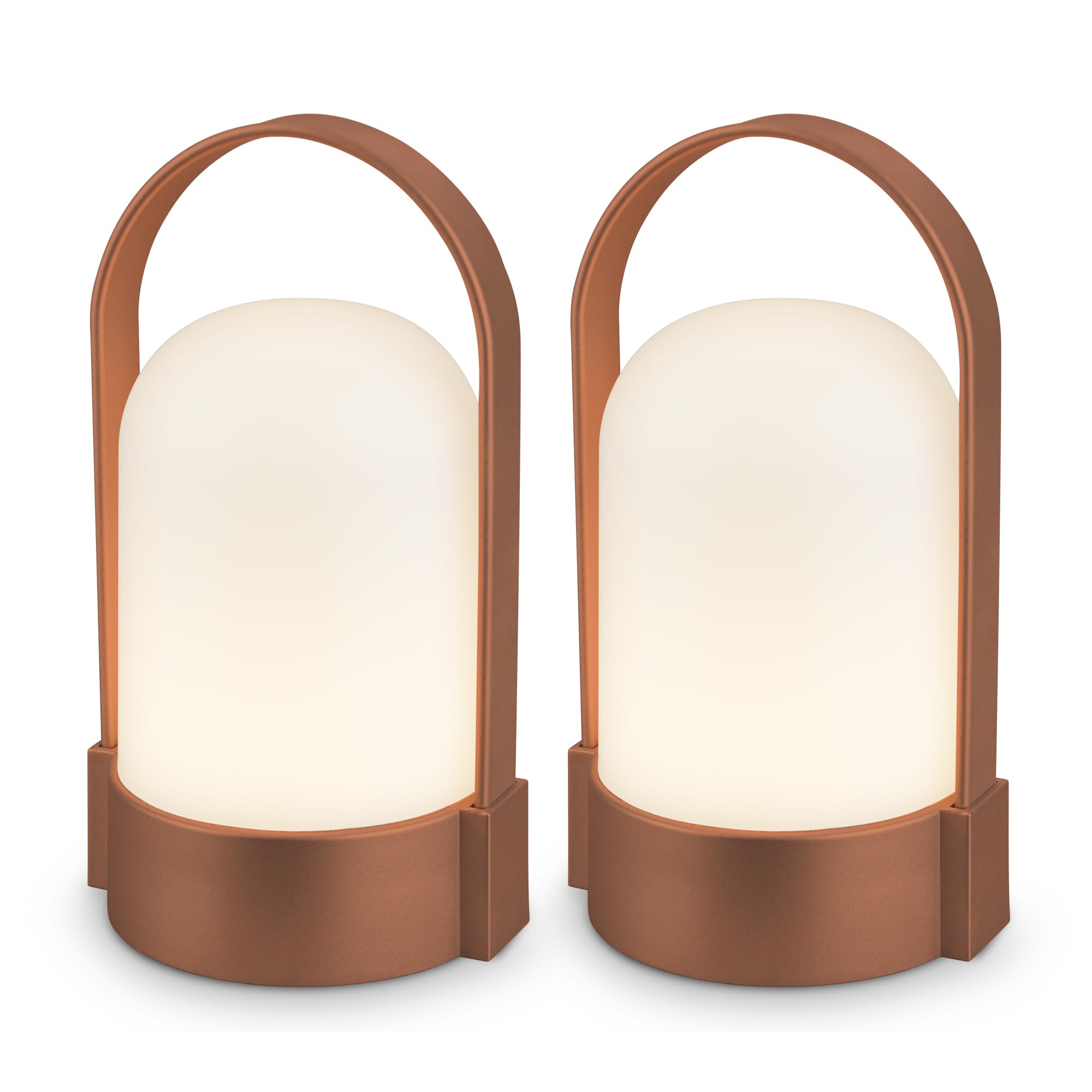 BRILONER - Lot de 2 lampes de table LED sans fil avec commande tactile, intensité réglable par paliers, batterie remplaçable, lampe de chevet, salon, camping, extérieur, 8,5x8x15,5 cm, marron