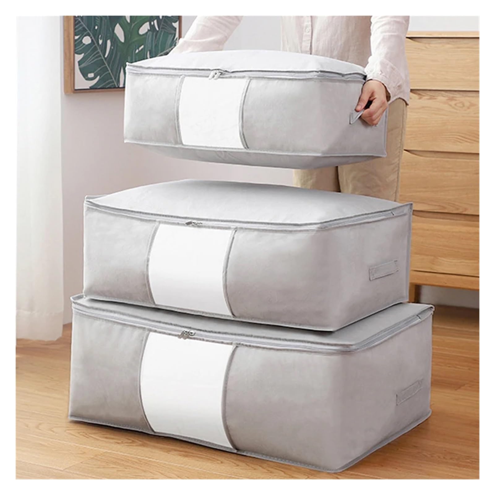 Aufbewahrungstasche 3 Stück faltbare Aufbewahrungstaschen for Kleidung, Vlies-Kleider-Organizer, Kleiderschrank-Organizer for die Aufbewahrung von Kissen, Steppdecken und Decken(Pink,3pcs S and M and