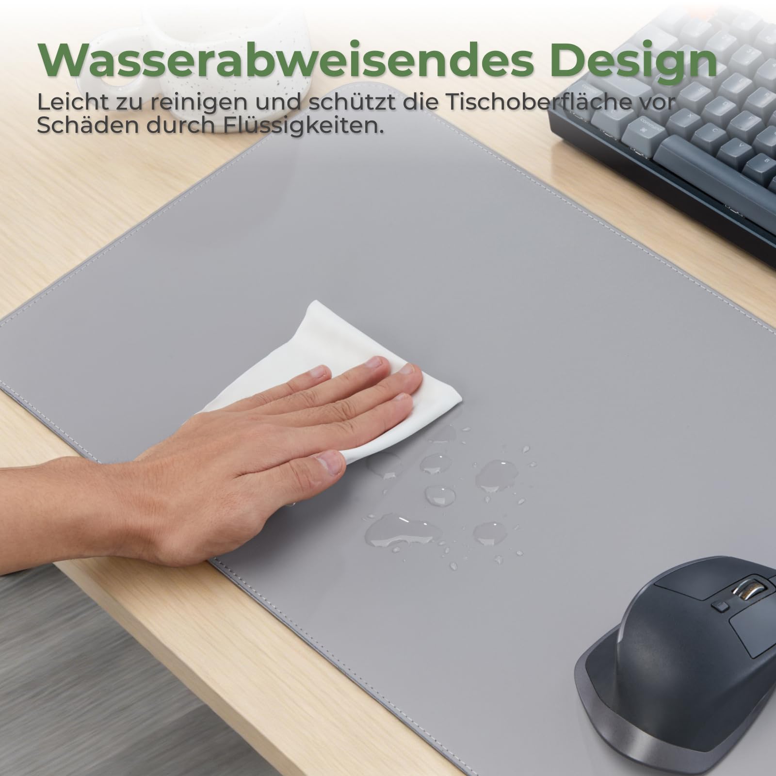 HOKO Sottomano da scrivania 80 x 30 cm con poggiapolso magnetico 37 x 9 cm, materiale PU Desk Mat, antiscivolo, idrorepellente, sottomano e tappetino per mouse per ufficio, home office e scuola
