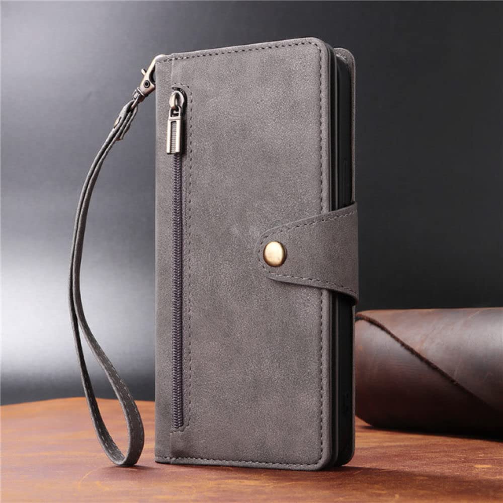 Funda de Tarjeta con Cremallera para iPhone 13 12 Miin 11 Pro MAX SE 2020 Funda de Cuero con Tapa para iPhone XS XR X 6 6S 7 8 Plus, Gris, para iPhone 7 Plus