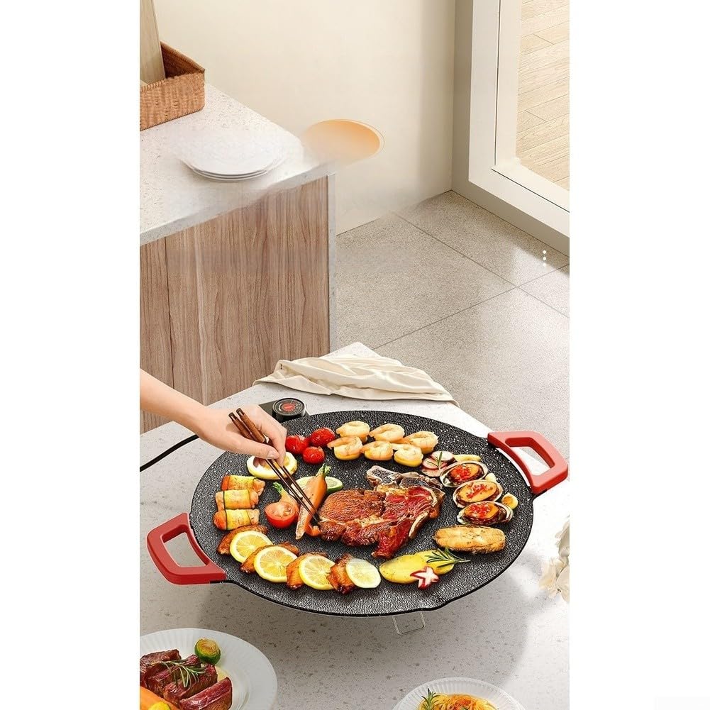 Maifan - Griglia elettrica rivestita in pietra, regolabile, con controllo della temperatura, antiaderente, per superfici grandi, 42,5 x 32 x 5 cm, in lega di alluminio, doppia griglia per cottura a