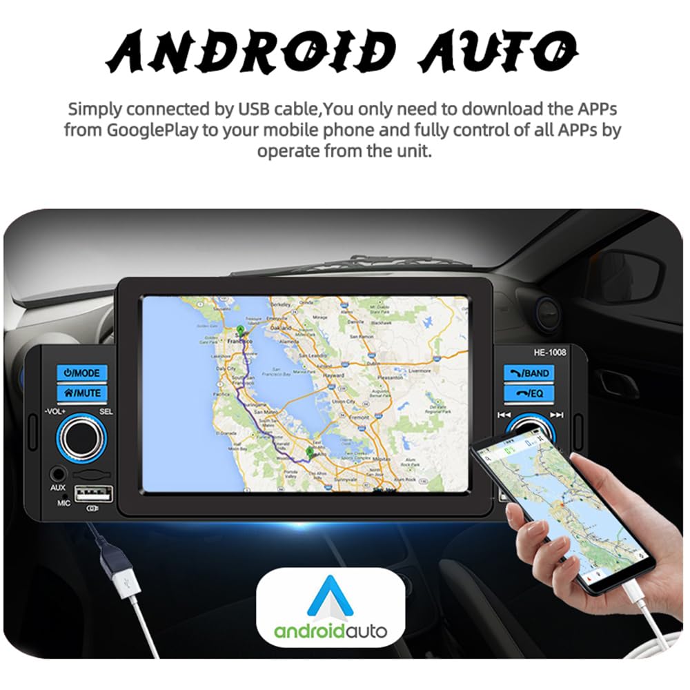Radio para coche de 1 Din y 5 pulgadas para Carplay y Android Auto, reproductor Mp5 para coche con pantalla táctil, Mirror Link, BT/SD/USB/Aux, cámara de visión trasera de 4 LED, control remoto