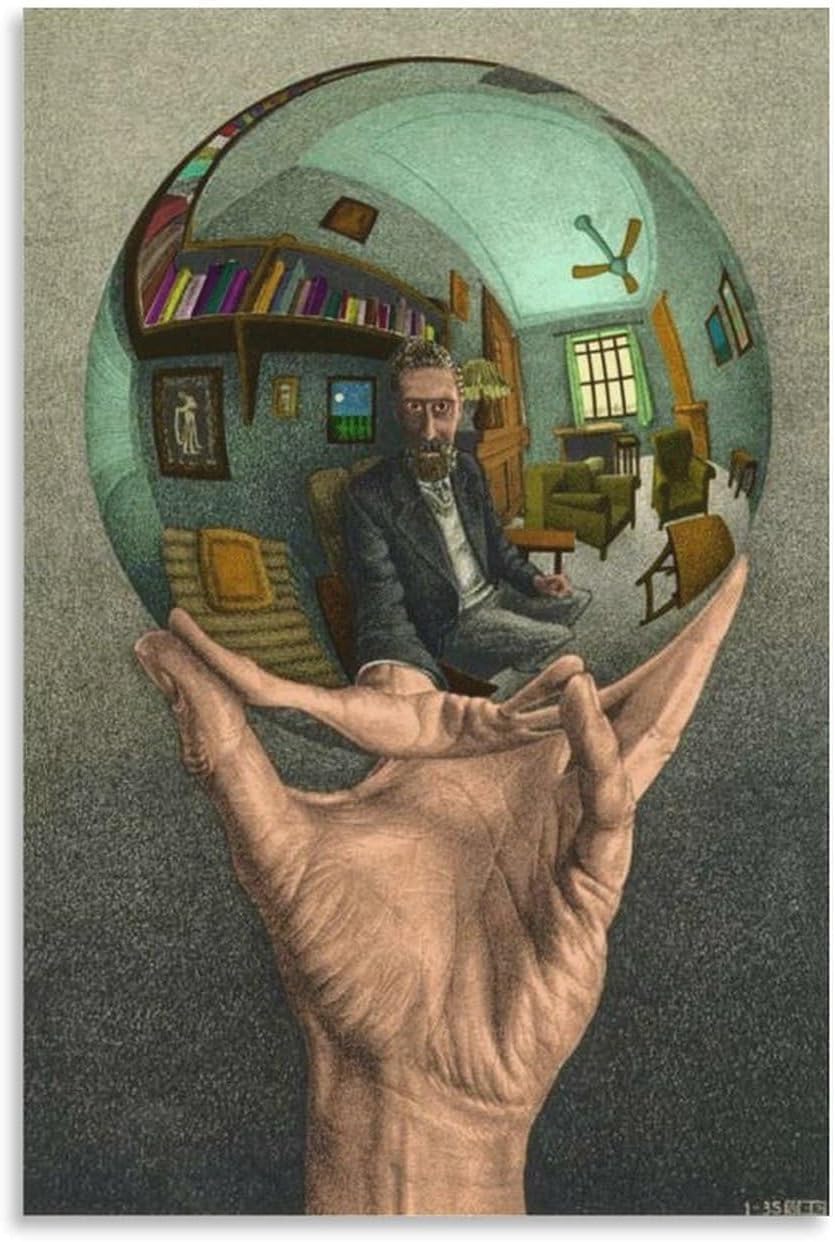 Matvsd Kohecs M.C. Escher Wall Art Self-portrait Picture《Optical Illusion》Poster Surrealism Canvas Painting M.C. Escher Prints for Office Decor 30x45cm Frameless