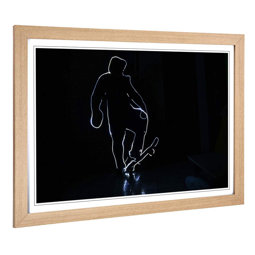 Big Box Art Framed Print of Lightpaint Skateboarding Design | Wall Art Picture | Home Decor for Kitchen, Living Room, Bedroom, Hallway, Oak, A2 / 24.5x18 Inch / 62x45cm