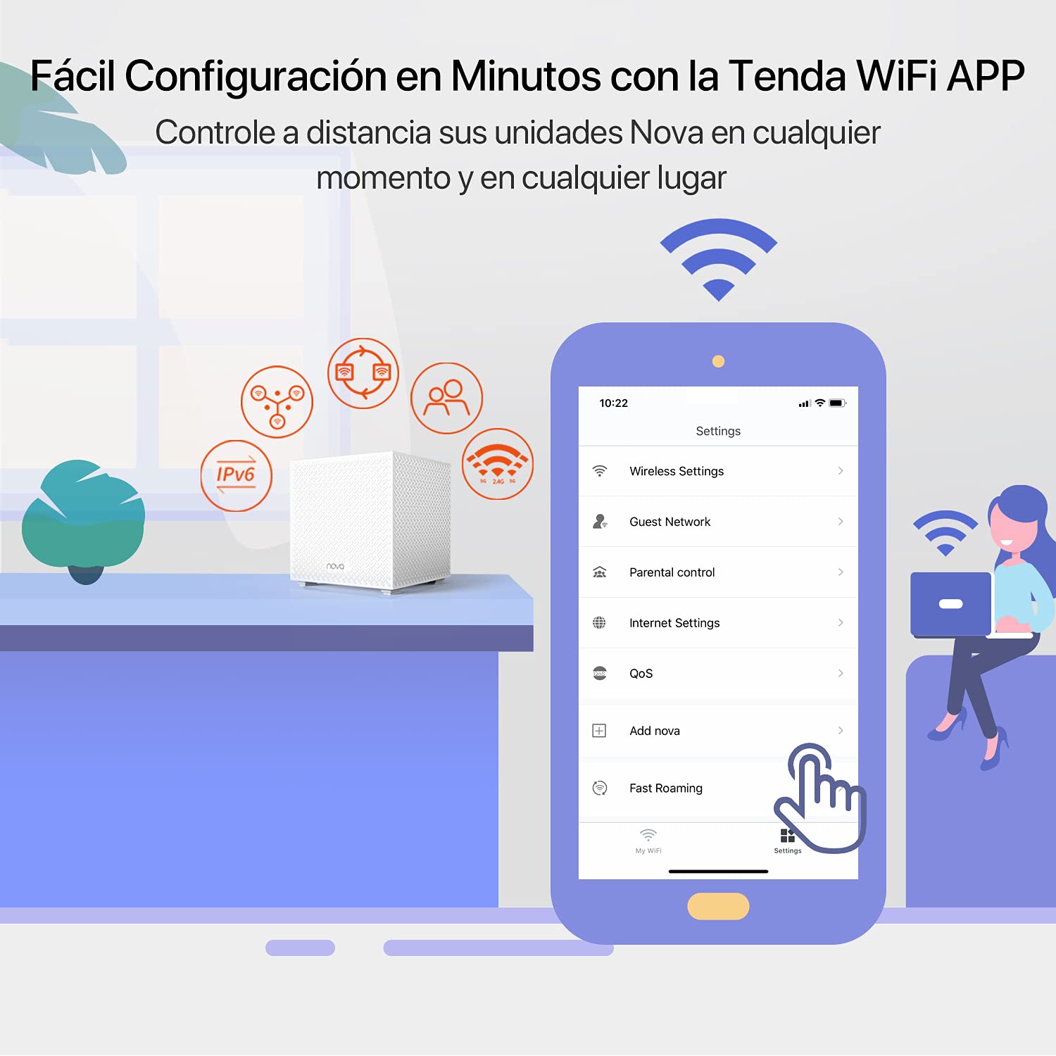 Tenda Nova WiFi Mesh AC2100 MW12 - Sistema Mesh WiFi Tri-Banda para Casas Pisos y Hogares - Cobertura de hasta 500m² - 3x3 Puertos Gigabit &100 Dispositivos - Repetidor WiFi Router- 3 Pack Blanco
