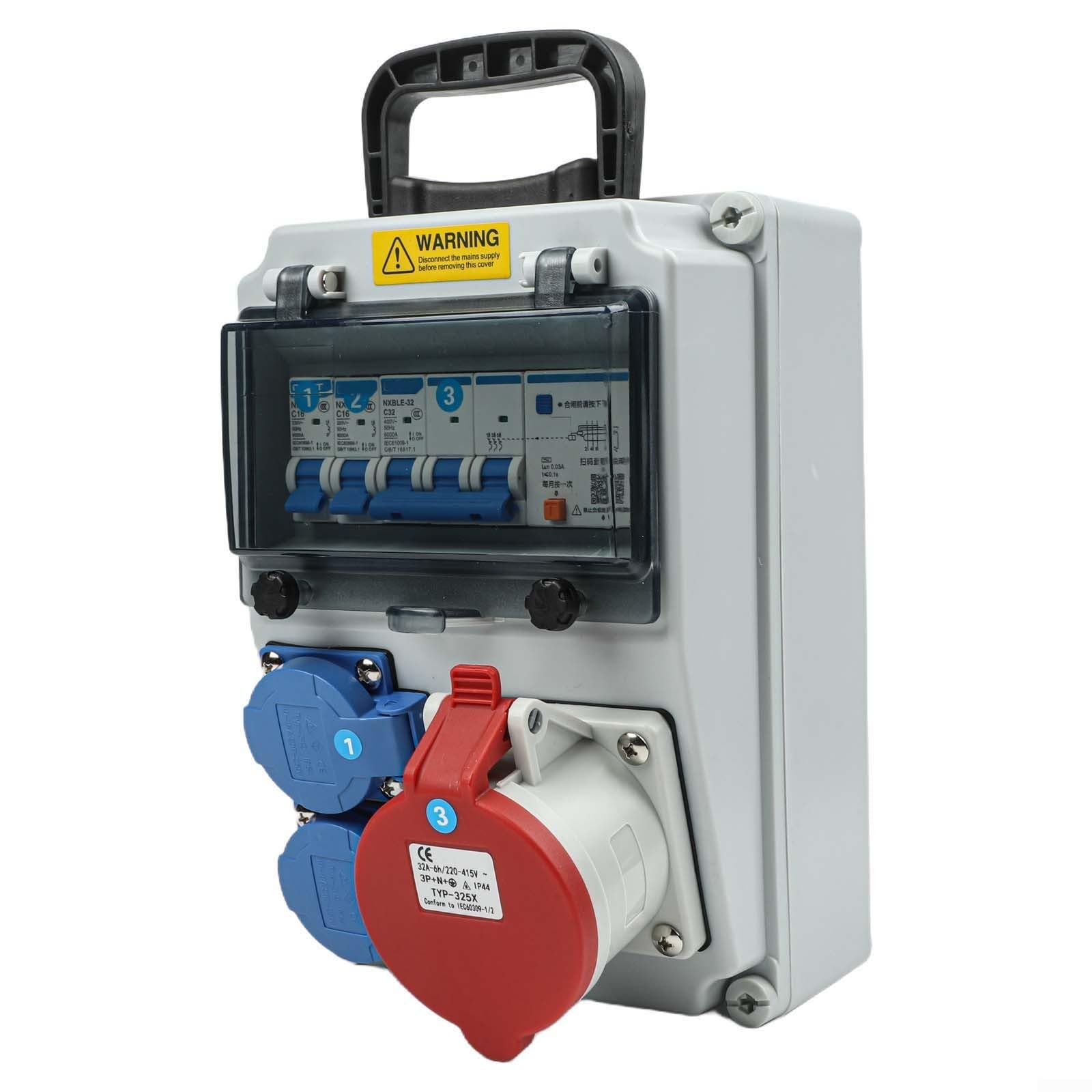 Aufputzverteiler IP44 mit für cee 32A und für schuko 16A ABS
