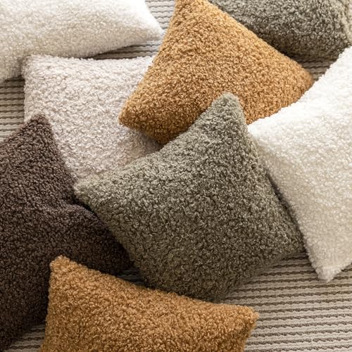 Image of Foindtower Set of 2 Curly Teddy Wool Pillow Covers Decorative Boucle Textured Lumbar Throw Pillow Faux Fur Pillowcases Sheepskin Cushion Case for Sofa Bedroom Car 12 inchx20 inch Sage Green