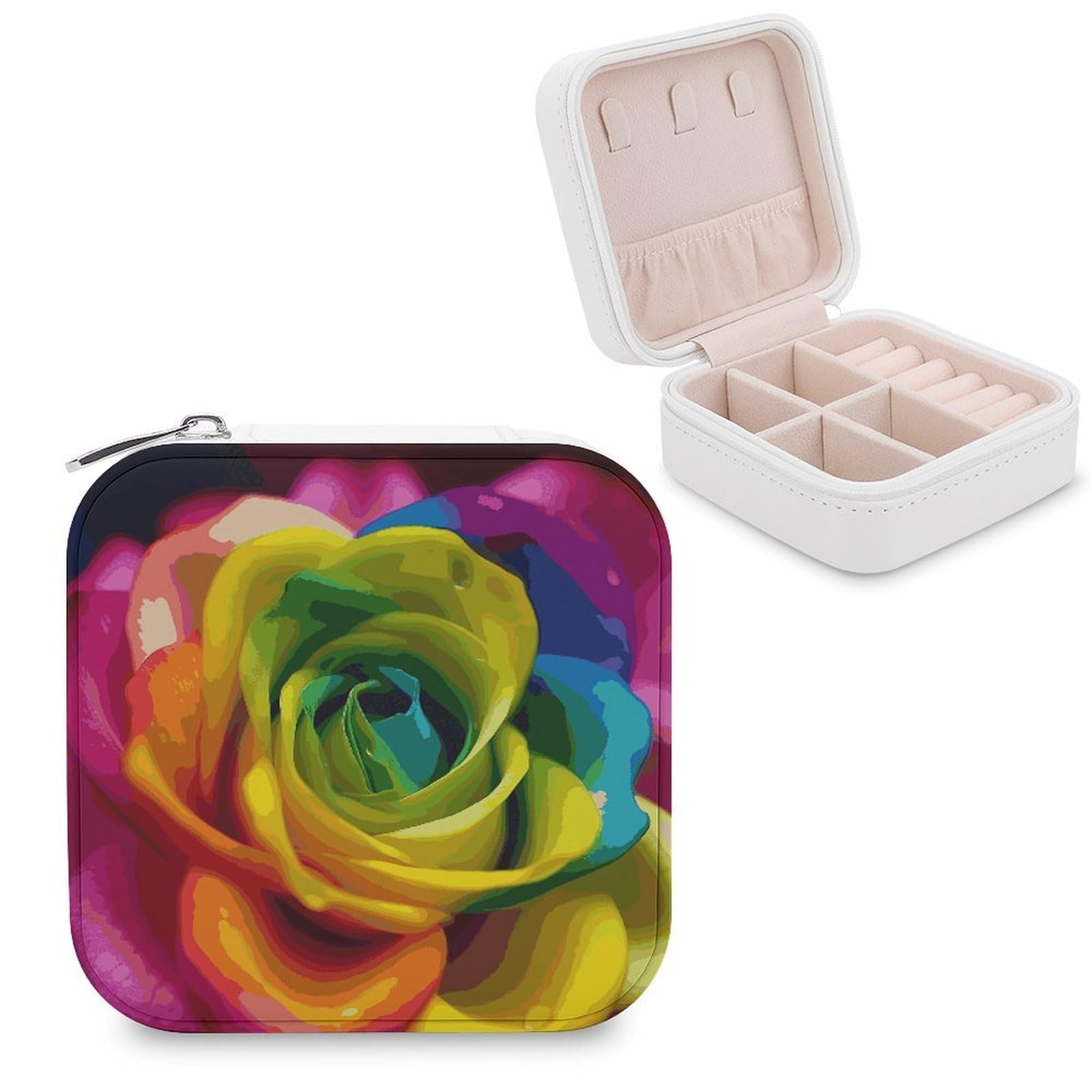FekiLoot Rainbow Flower Jewelry Box Exquisite Jewelry Organizer Silver Gold Trinket Storage Case Multi Compartments Cute Earrings Ring Necklace Holder For Woman Household Gift