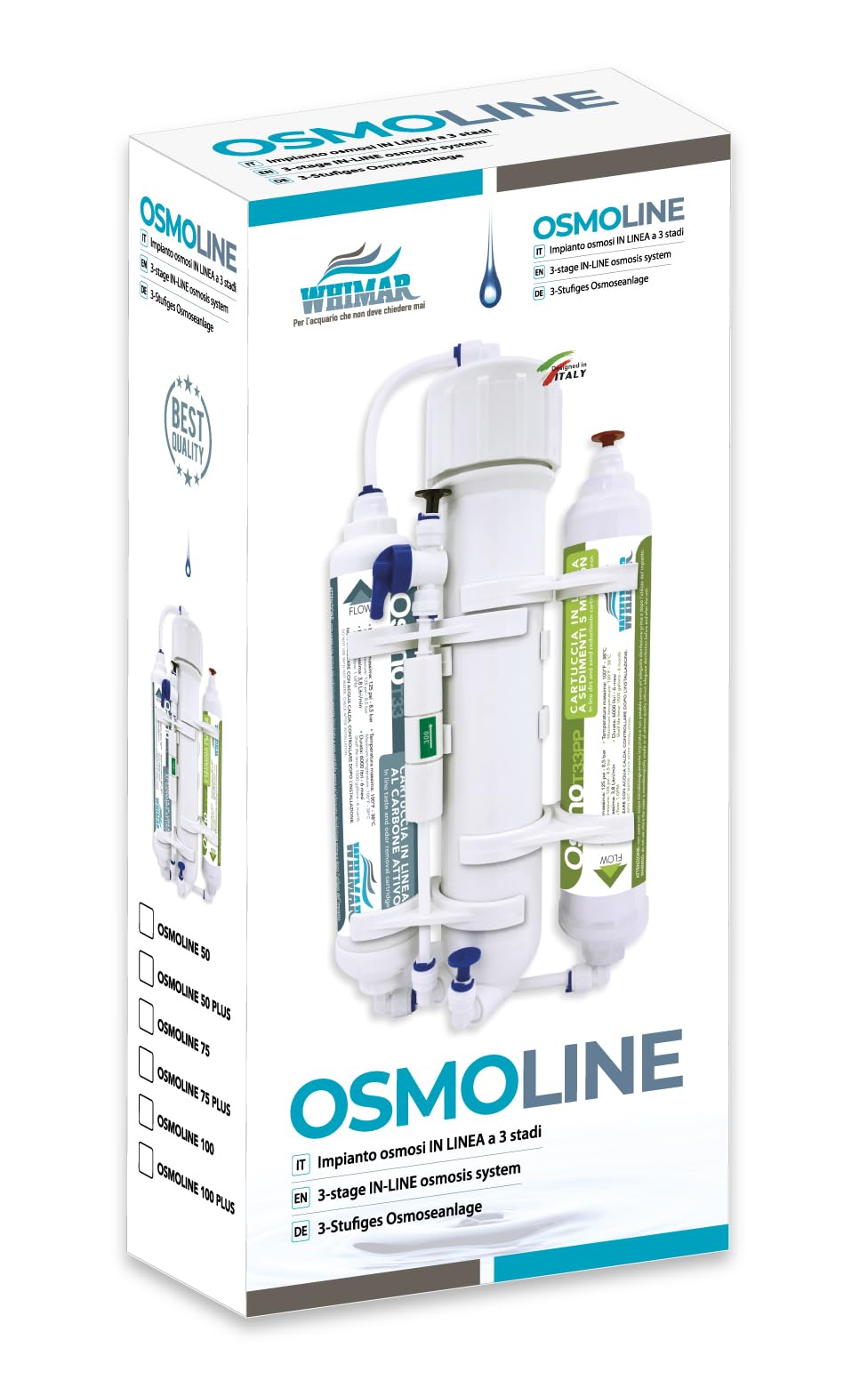 Whimar OsmoLine 50 GPD (190 L/g) – Impianto Osmosi Inversa per Acquario Marino e Dolce con Membrana Vontron e Sistema di Lavaggio – Filtro Acqua Osmotica 3 Stadi