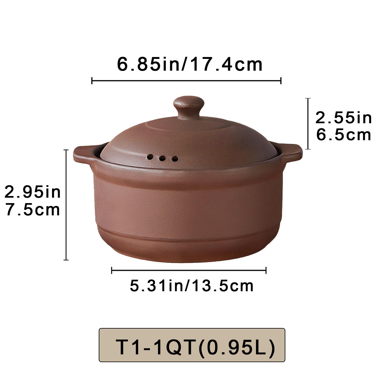Cazuela de terracota natural con tapas, ollas de arcilla para cocinar, ollas de arroz de barro sin esmaltar (UpgradeT1-1QT)