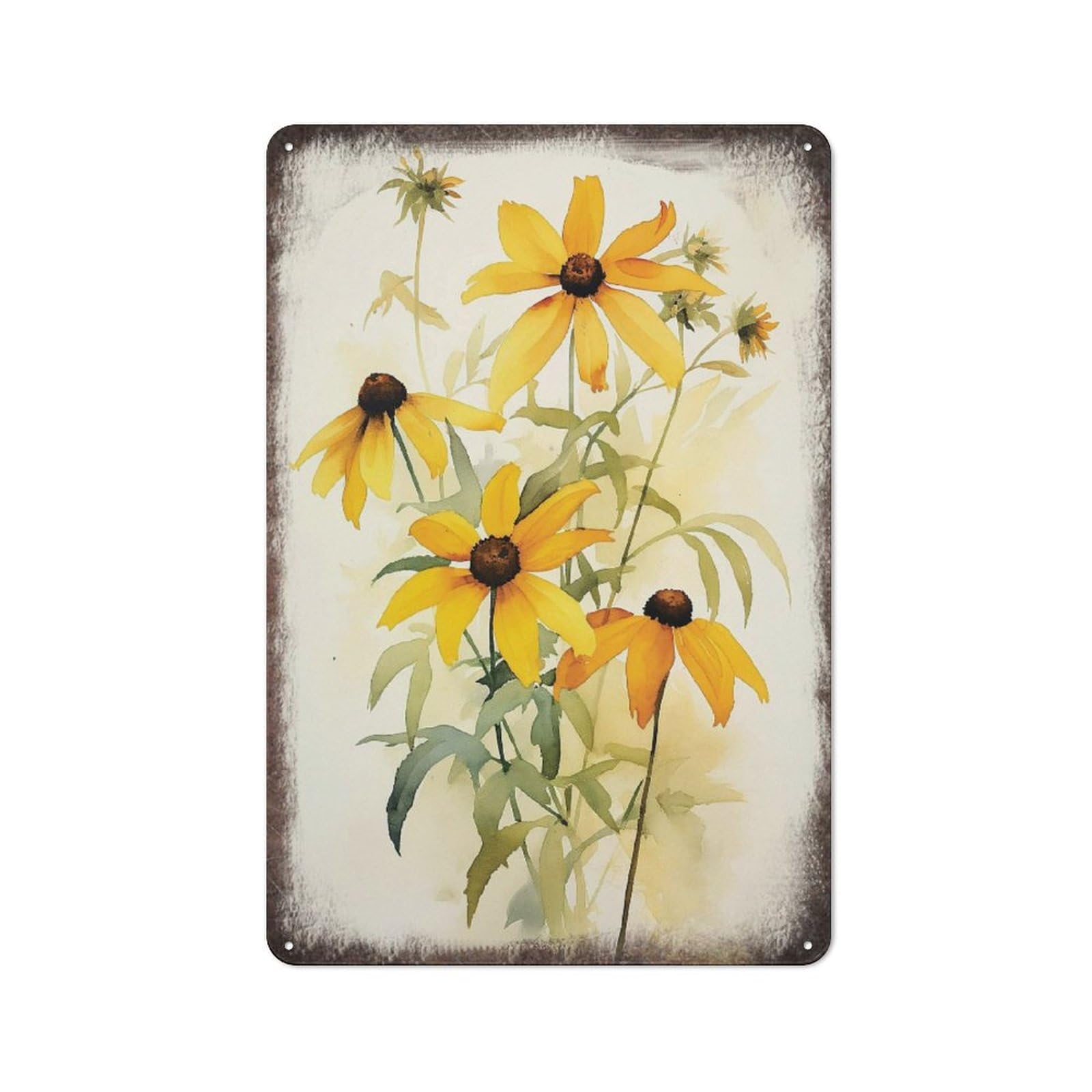 Black Eyed Susan Watercolor Art Black Eyed Susan Wall Art Rudbeckia Wall Art Funny Vintage Tin Sign Aluminum Sign For Home Office Farmhouse Yard Garden Shop Cafe Indoor Outdoor 8X12 Inch