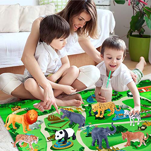 TEPSMIGO Animals Figurines Toys, Realistic Safari Animals Figurines with Play Mat, Large Jungle Animals Playset with Elephant, Giraffe, Lion, Tiger, Gorilla Panda...for Kids Toddlers Age 3+ - Thumbnail 5