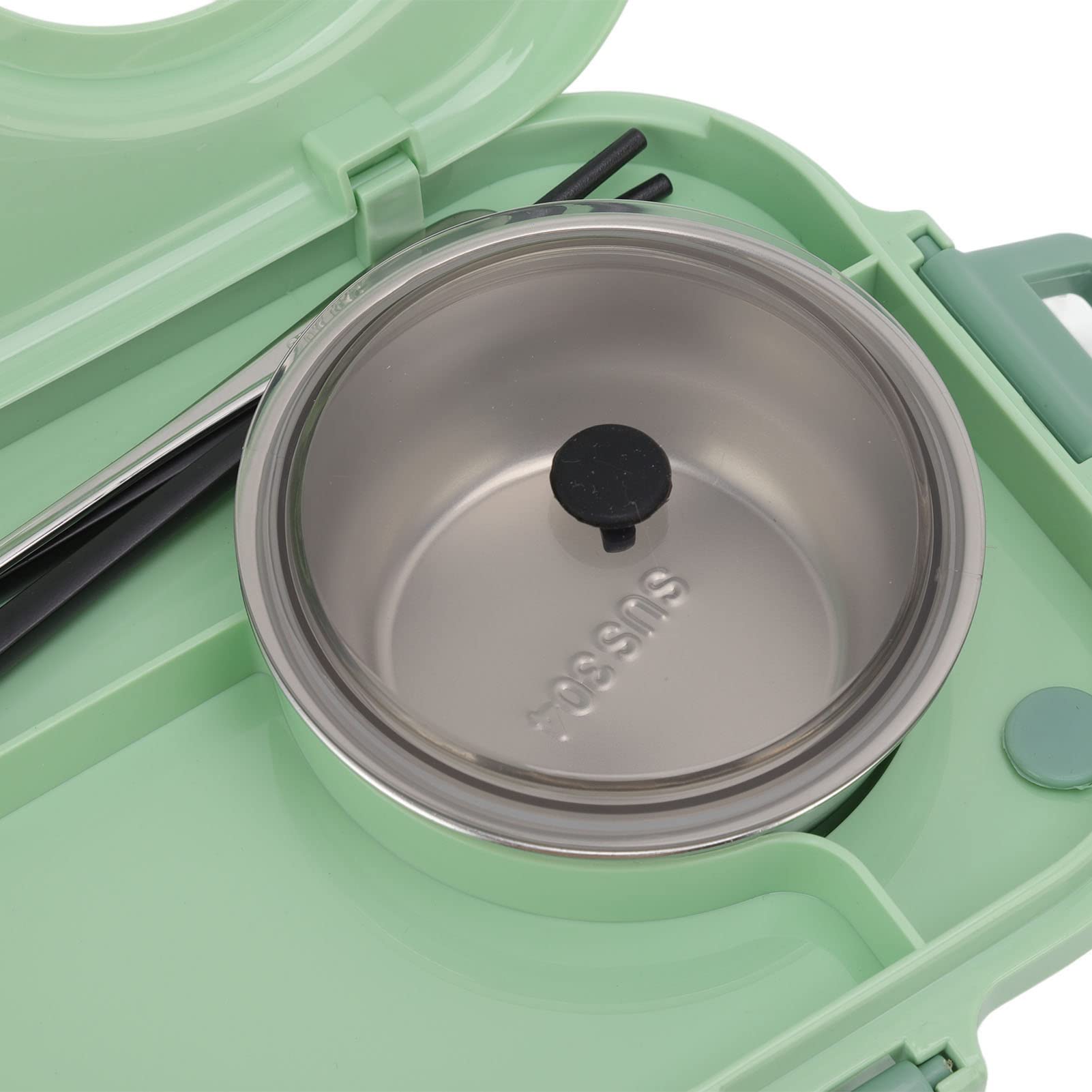 Fiambrera Bento, 1100ml Diseño de 3 Rejillas de Doble Capa, Fiambrera Térmica de Acero Inoxidable 304 con Palillos Cuchara Tazón de Sopa, Recipiente de Comida para Niños Estudiantes Adultos(Verde)
