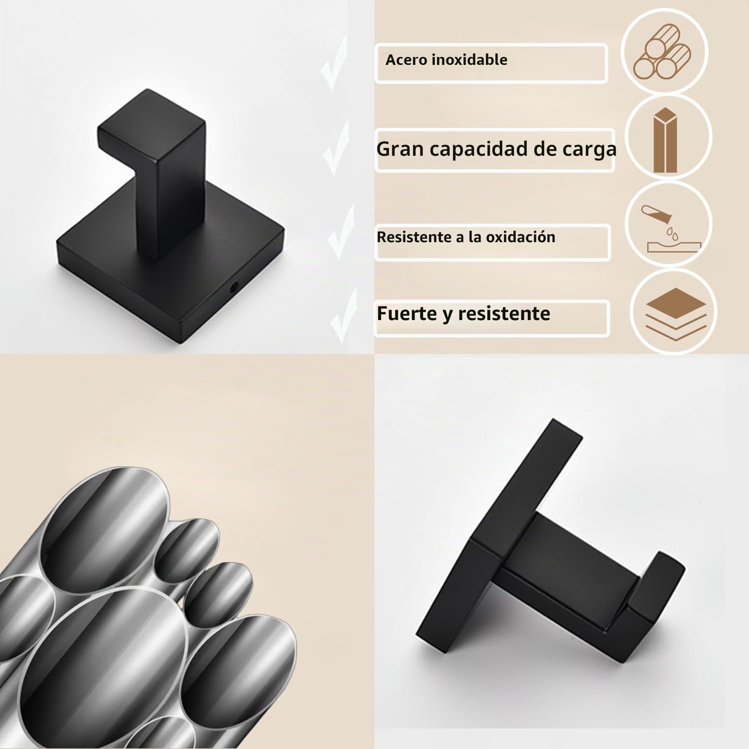 Gancho de acero inoxidable SUS 304 para albornoz, color negro mate, ganchos de pared para baño, cocina, toallas, albornoces, armarios, esponjas, para baño y hotel