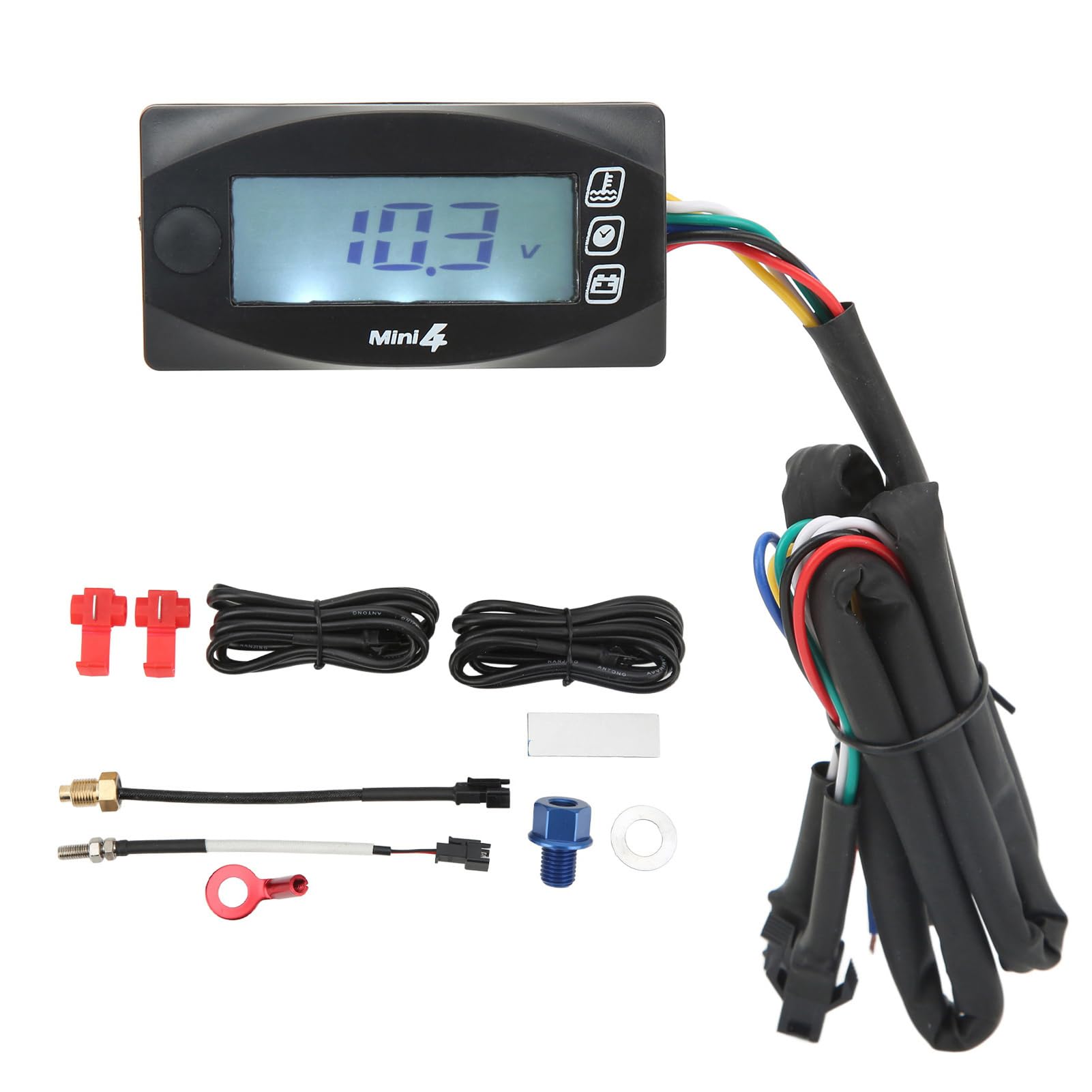 Acouto Termometro Digitale per Moto, Design 4 in 1, Display LCD, Portata 0120 ℃, Retroilluminazione Blu, Misurazione Accurata (M12*1.5)