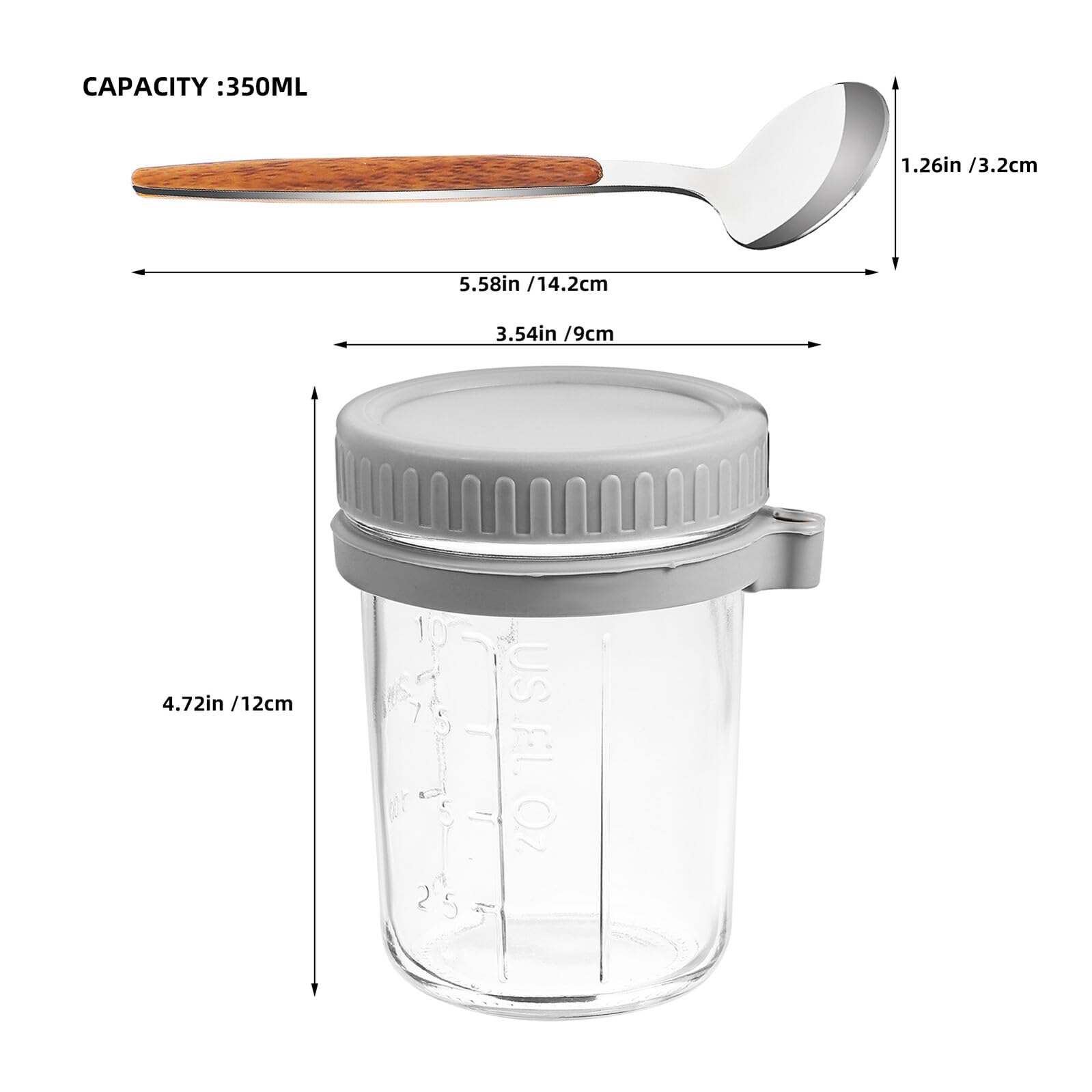 4 Pièces Bocaux Verre Déjeuner avec Couvercle et Cuillère Pots Yaourts Étanches pour Overnight Oats et Préparation Repas Pratique