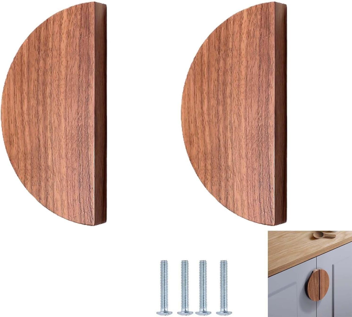 Tnbccxn Walnut Hole Distance 128Mm Cabinet Handles, Cabinet Handles,2 Pack Chinese Style Solid Wood Wardrobe Cabinet Semicircle(Walnut Hole Distance 128Mm)