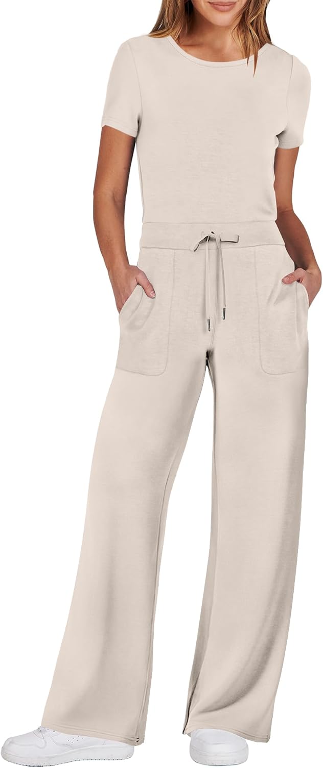 ANRABESS Jumpsuits for Women Casual Summer 2024 Short Sleeve Loose Wide leg Pants Dressy Romper Jumpers One Piece Outfits