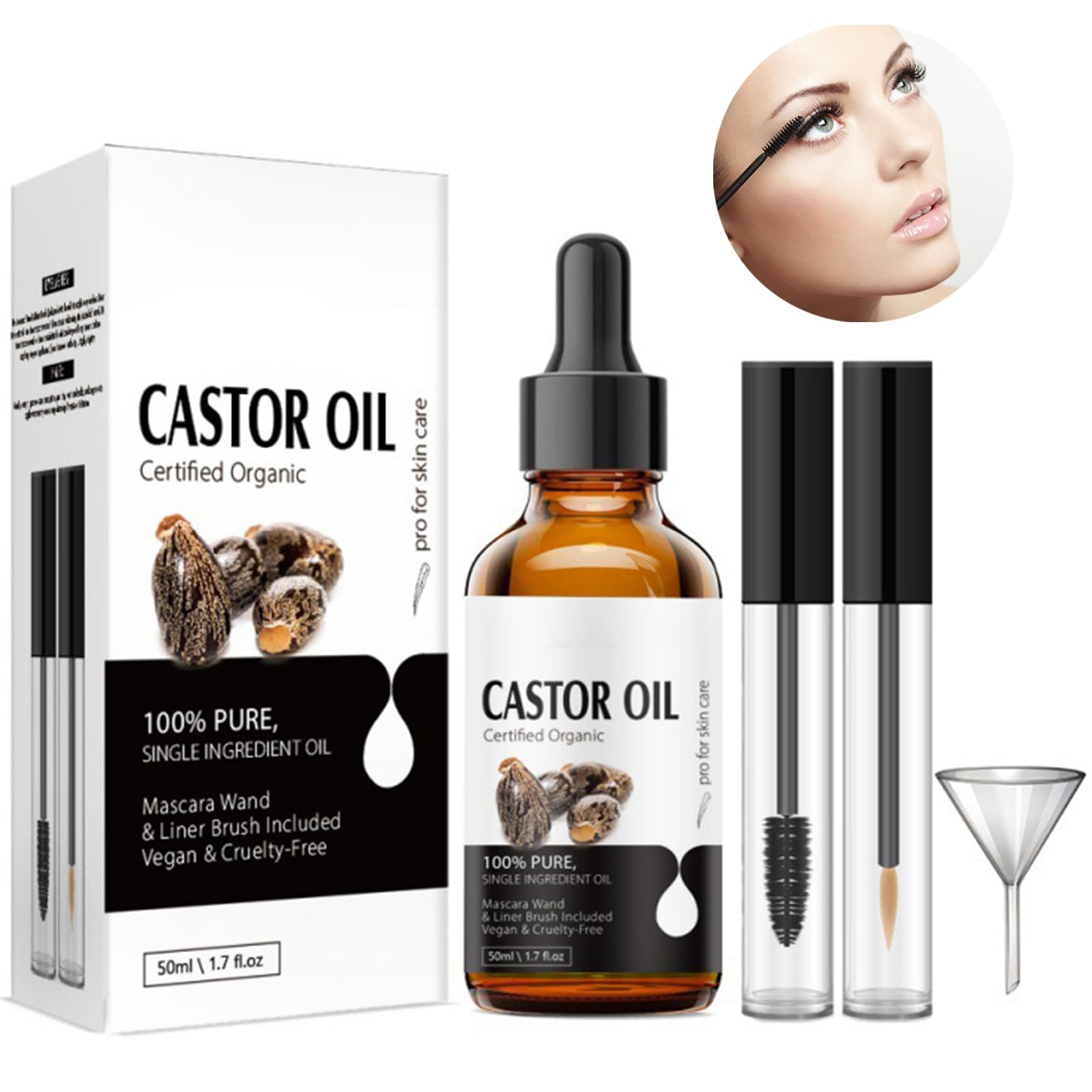 Aceite de Ricino,Aceite Ricino,Aceite de Castor 50ml-OrgáNico Prensado en FríO,para PestañAs Cejas Cara Cabello,para Mejorar el Crecimiento del Pelo y Las PestañAs y Hidratante y Antienvejecedor