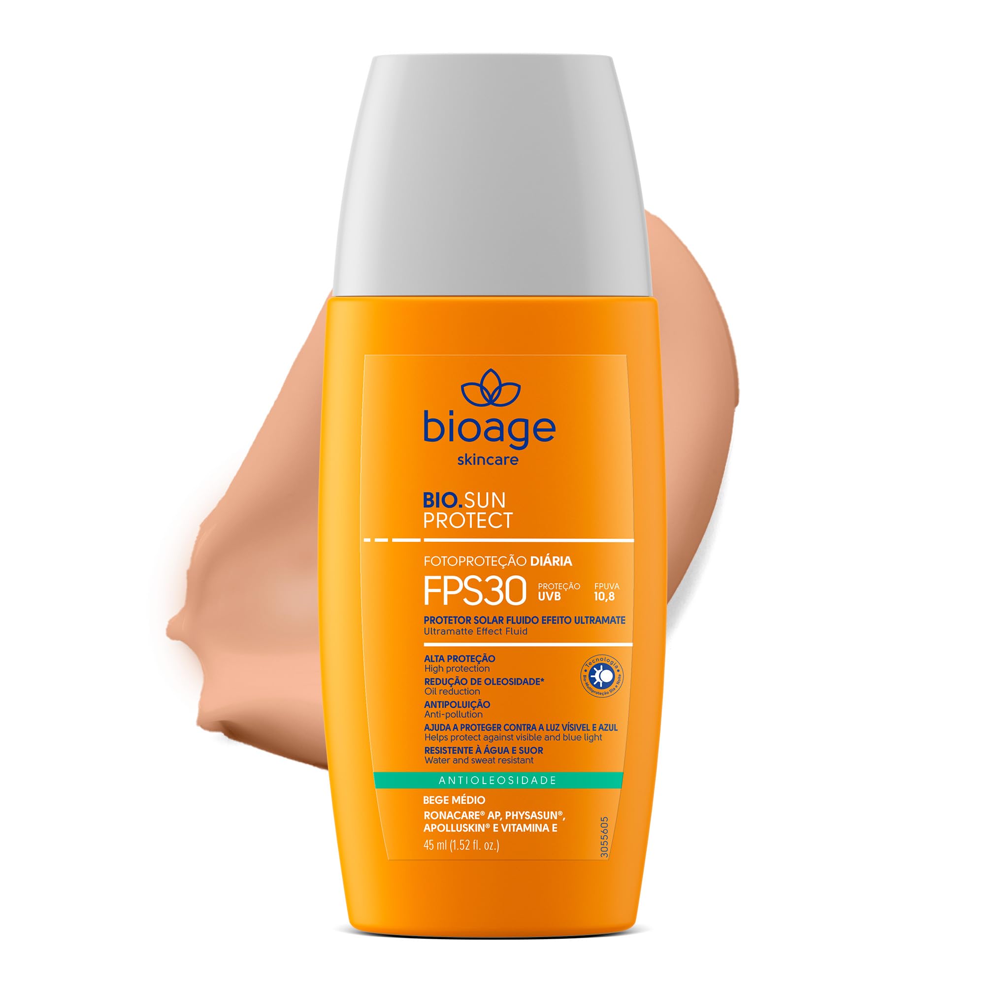 Bioage Protetor Solar Facial Fluido FPS30 Ultramate Bege Médio 45ml - Protetor Facial