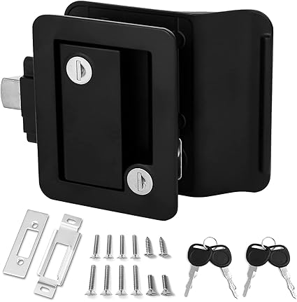 RV Door Lock Camper Travel Trailer Entry Door Lock, Aluminum Alloy RV Door Latch Replacement with Paddle Deadbolt & 4 Keys, 100% Security Kit for Camper Horse Trailer Cargo Hauler