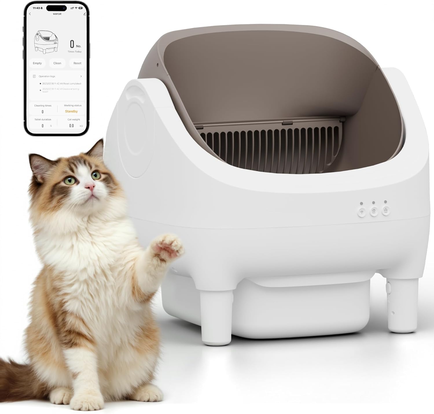 Greesum Self Cleaning Cat Litter Box – Automatic Open-Top Smart Litter Box with App Control, 15L Odor-Sealed Waste Bin, Ultra Quiet 35dB, Multi-Cat & Large Cat Compatible, with Trash Bags & Mat