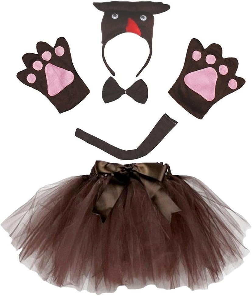 Petitebelle 3D Diadema Bowtie Guantes de Cola Tutu niña Disfraz de 5 Piezas Un tamaño Búho de Brown 3D