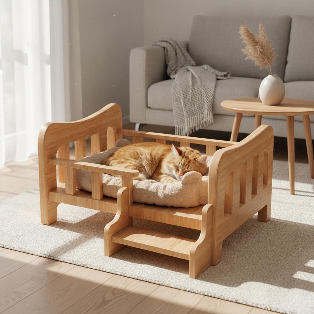 Cuccia per Gatti in Legno Rialzata , Letto in legno, per animali <5kg