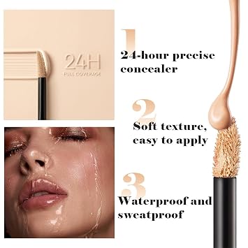 Liquid Concealer Makeup,Matte Finish Hydrating Brightening Full Coverage,Under Eye Concealer for Mature Skin,Natural Coverage, Lightweight,Conceals,Non-Comedogenic,Vegan & Cruelty-Free,Fair